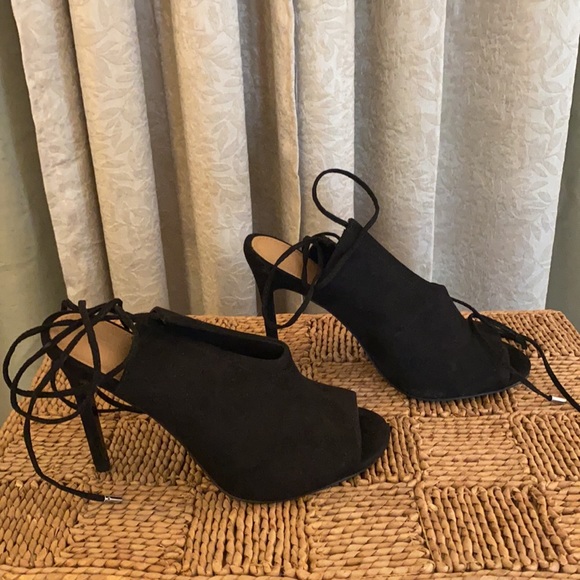 ASOS Ankle Toe Peep Toe Heels Black 6 Faux Suede - Picture 5 of 13